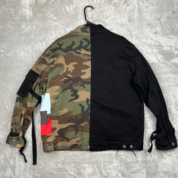 VALABASAS Solar Jacket XL Black Camo Panelled Distressed Denim Jacket - Picture 8 of 16